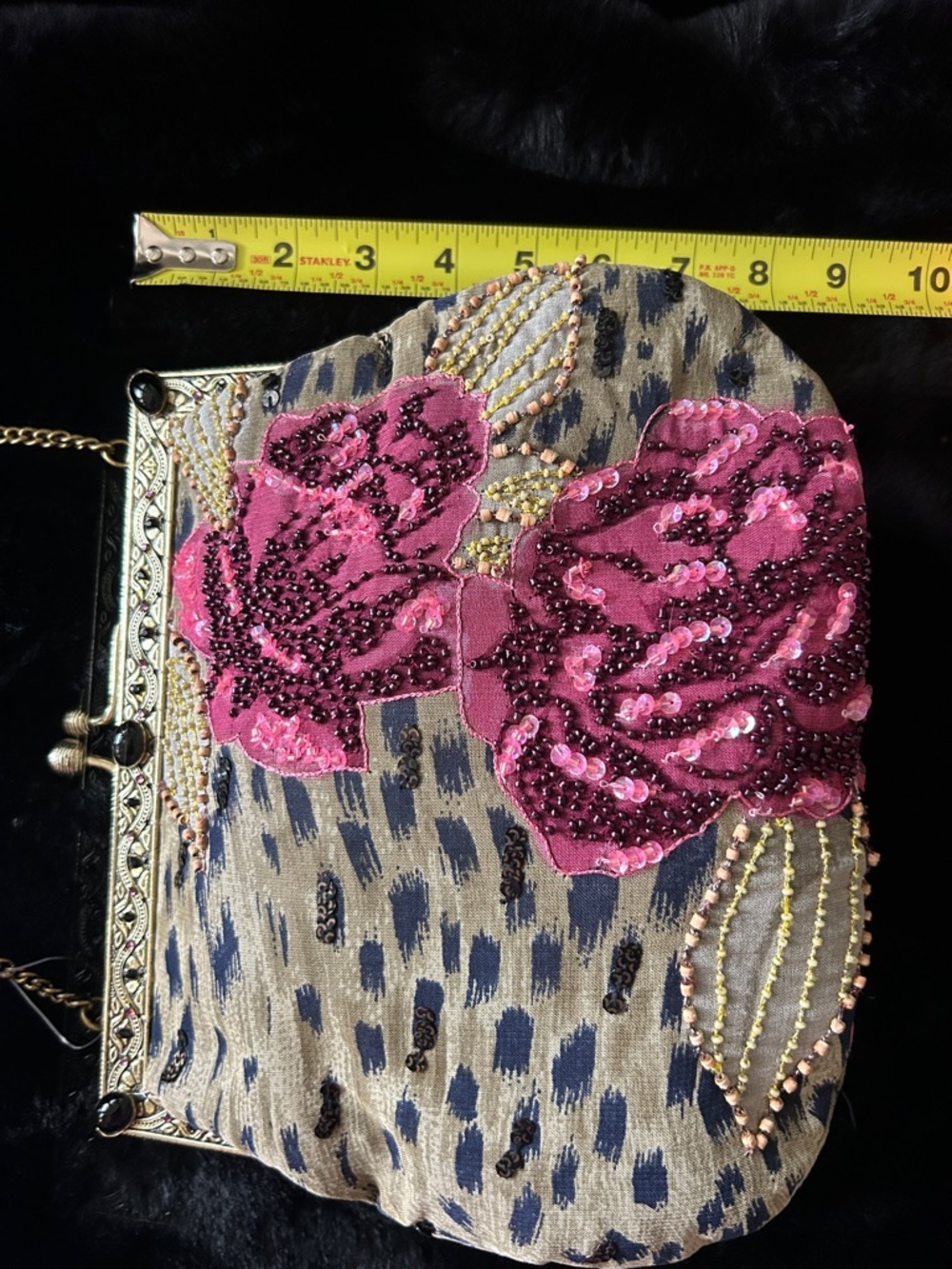 Christiana Pink Floral Beaded Evening Clutch with Gold Chain - Picture 4 of 6